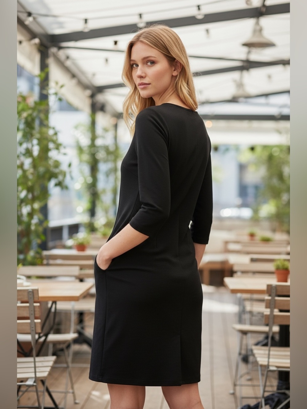 J. McLaughlin Classic Black Knit Sheath Dress - 3/4 Sleeve